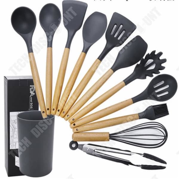TD® Köksredskap, Köksredskap i silikon Trä Köksredskap med non-stick set, Silikon av livsmedelskvalitet