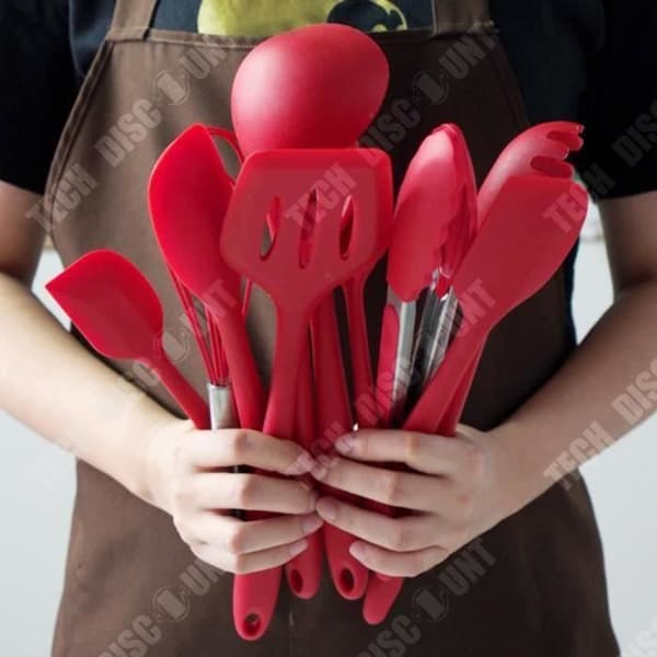 TD® 11 st Köksredskap Kit, Värmebeständig silikon Köksredskap Non-Stick Köksredskap-Röd