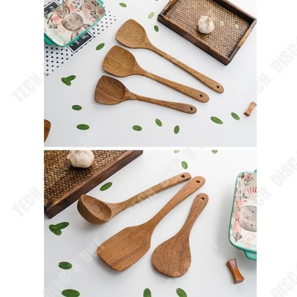 TD® non-stick långhandtag olackerad träspatel, frityrspad, risslev, soppsked, hushållsredskap