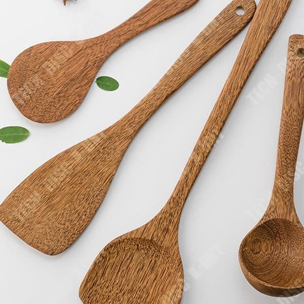 TD® non-stick långhandtag olackerad träspatel, frityrspad, risslev, soppsked, hushållsredskap