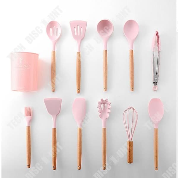 TD® Köksredskap Set, 11 till 13 delar silikon köksredskap Set Träspatel Rosa - Typ 12-st köksset D