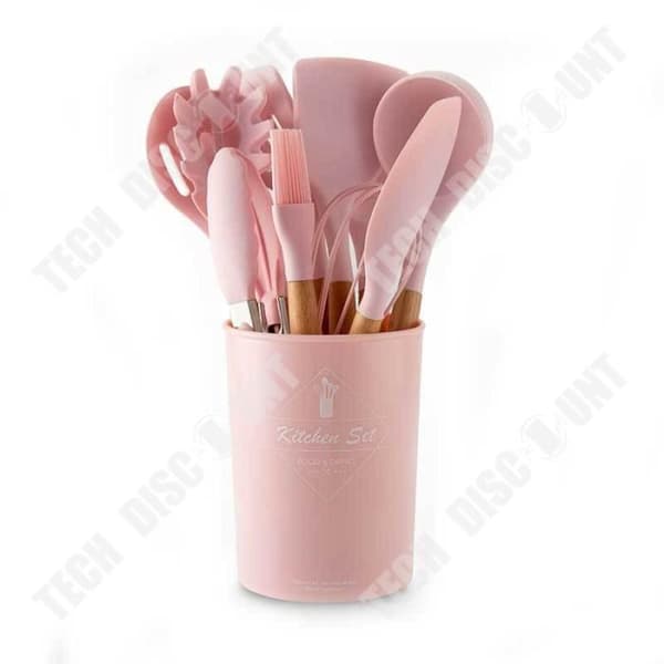 TD® Köksredskap Set, 11 till 13 delar silikon köksredskap Set Träspatel Rosa - Typ 12-st köksset D
