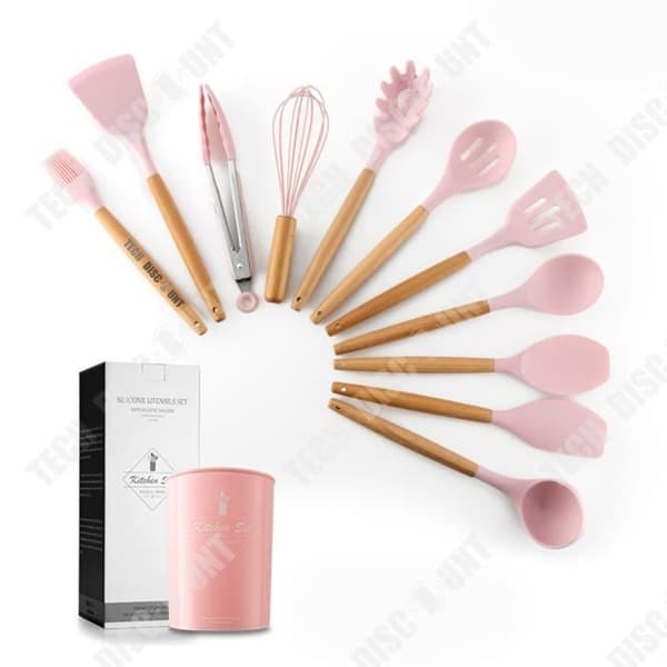 TD® Köksredskap Set, 11 till 13 delar silikon köksredskap Set Träspatel Rosa - Typ 12-st köksset D