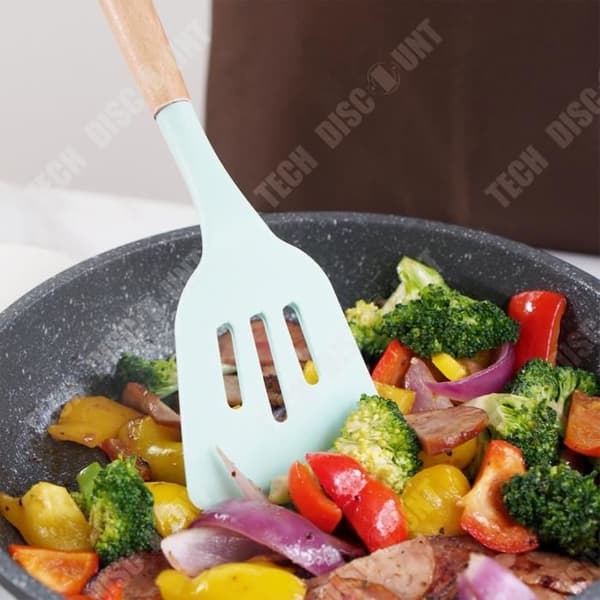 TD® köksredskapsset i silikon med trähandtag, non-stick spatel, köksredskap, yrkesredskap