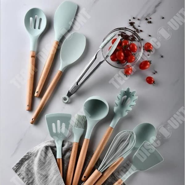 TD® silikon nonstick spatel köksredskapsset med trähandtag, 11-delat set