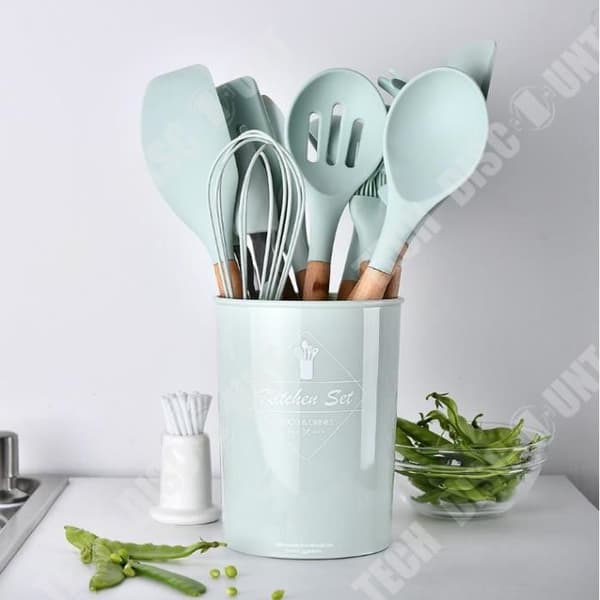TD® silikon nonstick spatel köksredskapsset med trähandtag, 11-delat set