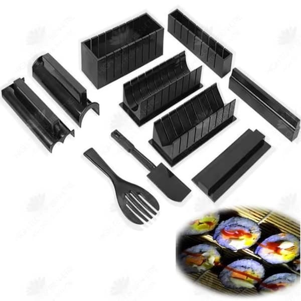 HTBE® Hemlagad svart mögel DIY sushi verktyg risbollsform sushi maskin sushi maskin tång ris verktyg 10 uppsättningar verktyg