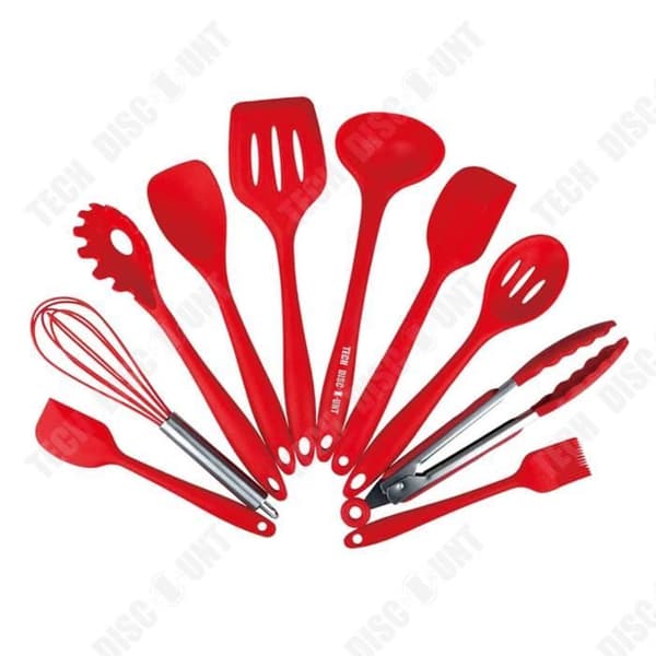 TD® 10 st silikon Köksredskap Sked, borste, visp, spatel, slev, vändare och sked, tång, pastagaffel -röd