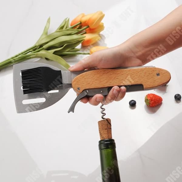 TD® Grillbestickset Bärbar hopfällbar flerfunktionsflasköppnare BBQ Spade Oljeborstegaffel Utomhusprylar