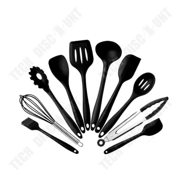 TD® Bestick Set, Svart Silikon köksredskap Set, Nonstick köksredskap, Spatel - 11ST Typ Se