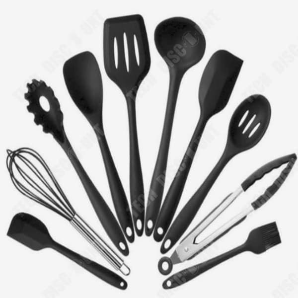 TD® Bestick Set, Svart Silikon köksredskap Set, Nonstick köksredskap, Spatel - 11ST Typ Se