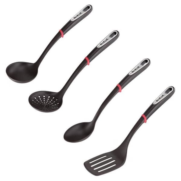 Set 4st Tefal svart köksredskap (slev, skummare, sked och spatel)