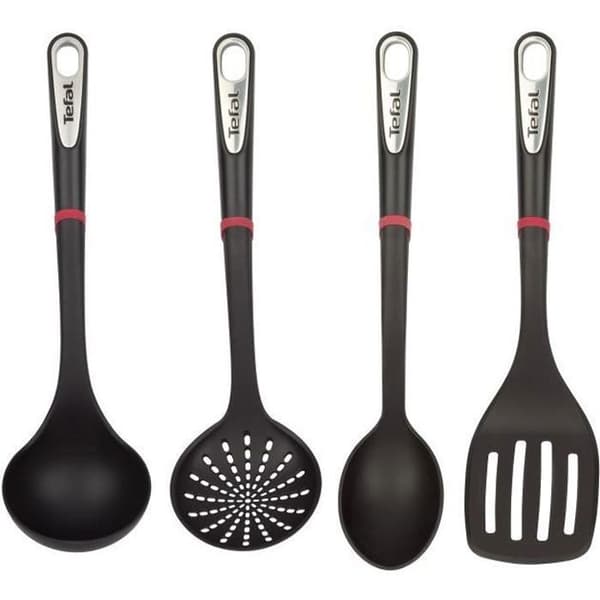 Set 4st Tefal svart köksredskap (slev, skummare, sked och spatel)