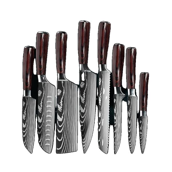 Køkkenknivssæt, premium rustfrit stålblade, ergonomiske træhåndtag,8PCS SÆT