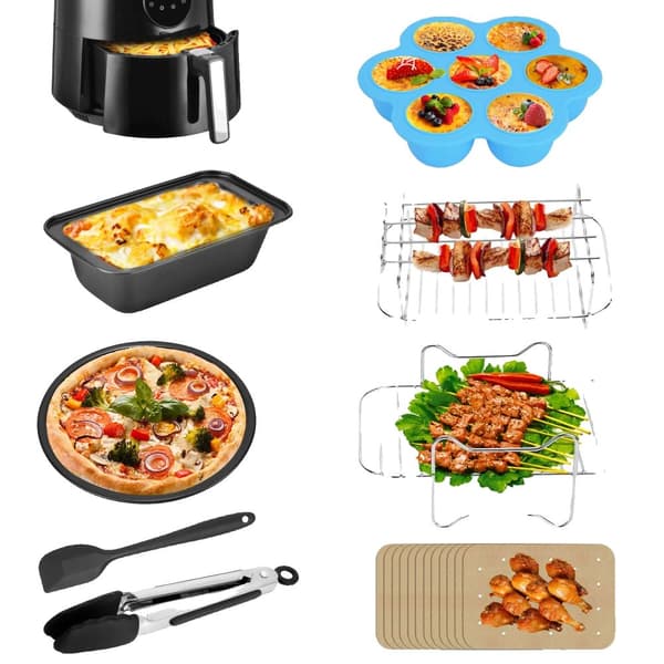 Ilmafriteeraimen tarvikkeiden setti, täydellinen paketti, kestävä ruostumaton teräs,7Kpl