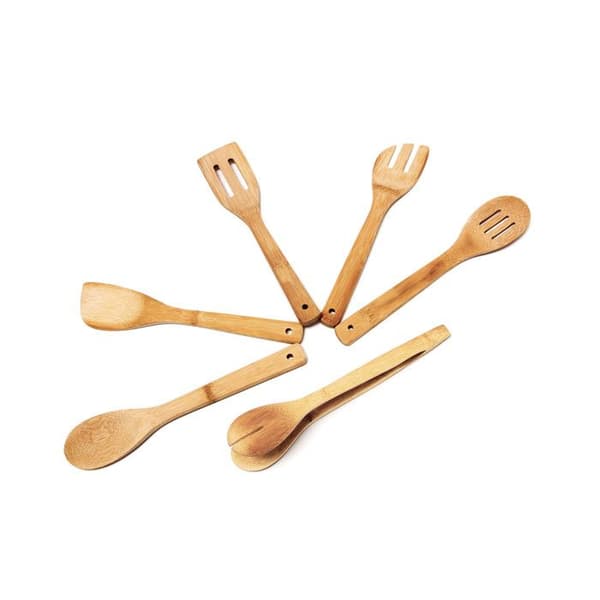 Köksredskapsset - Relaxdays - 6 delar - Ställning i bambu - 30 cm - Ljust brunt