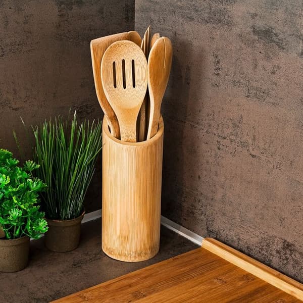 Köksredskapsset - Relaxdays - 6 delar - Ställning i bambu - 30 cm - Ljust brunt