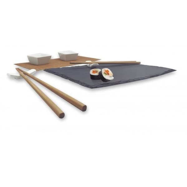 Nerthus FIH 092 Komplett sushiset, skifferbräda, 2 set ätpinnar, 2 hållare, matta och 2 keramiska glas