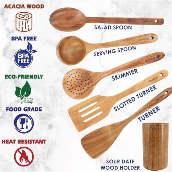 Köksredskap - StarBlue - Set med 6 i akacieträ - Ekologiska - Non-stick - Hållbara