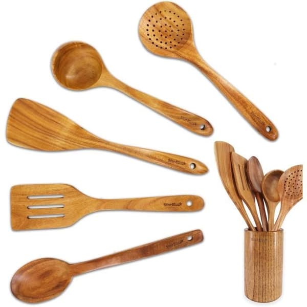 Köksredskap - StarBlue - Set med 6 i akacieträ - Ekologiska - Non-stick - Hållbara