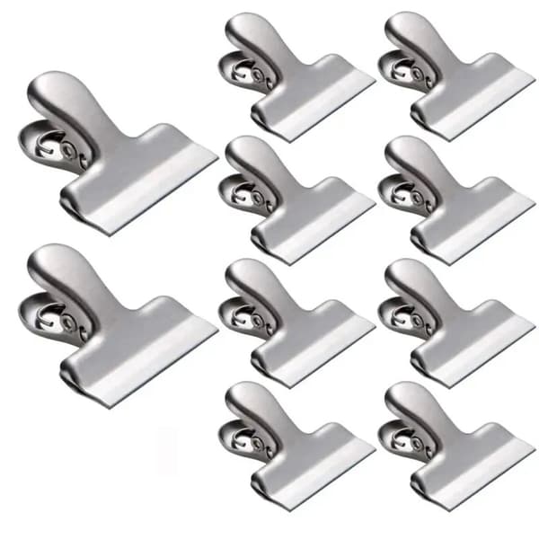 10 store metalclips, Edelstahl clips i rustfrit stål, stærk fjederkraft, sølvfarvet, til sække og breve