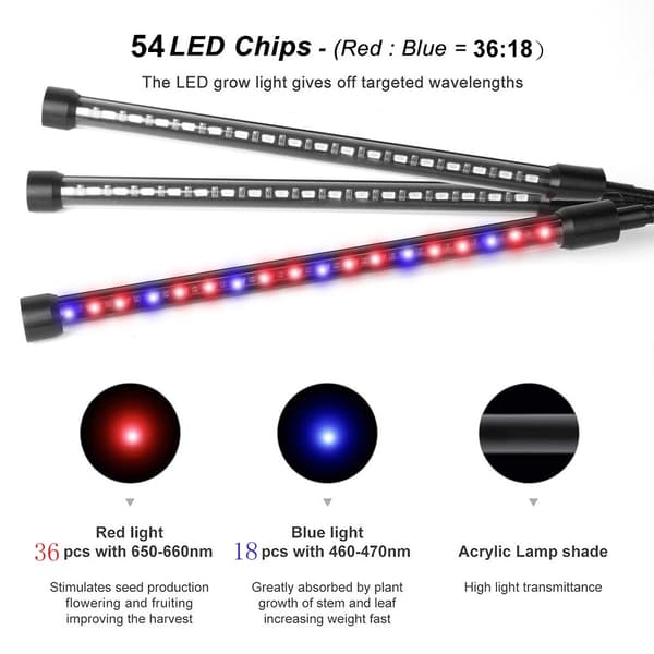 Plantelampe, 60 LED fullspektret vokselampe Plantelys Plantelampe 3 timere