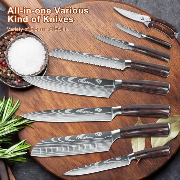 Knivset, 14-delars kollektion, högkvalitativt kolstål, vass blad