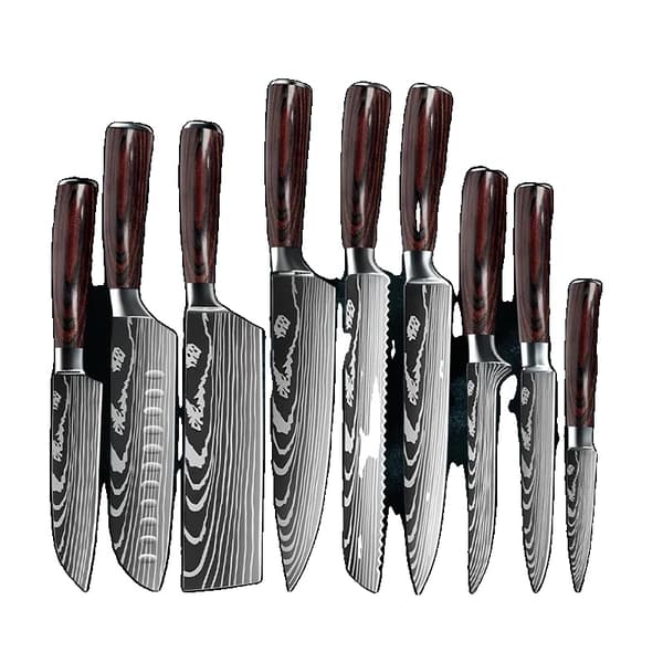 Keittiöveitsisarja, premium ruostumattomasta teräksestä valmistetut terät, ergonomiset puukahvat,9KPL SET