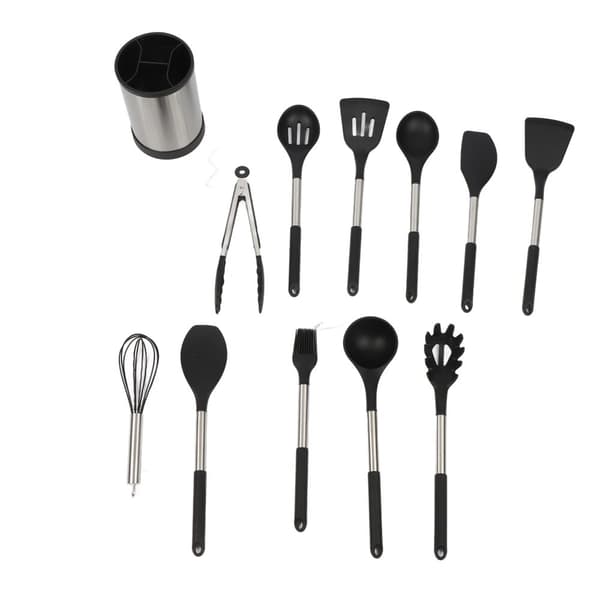 Set med silikonredskap för matlagning, miljövänliga, värmebeständiga, mångsidiga verktyg,svart