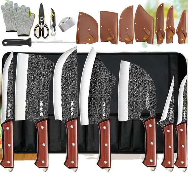 Køkkenknivssæt, høj kvalitet rustfrit stål, ergonomisk håndtag, bærbar nylon taske