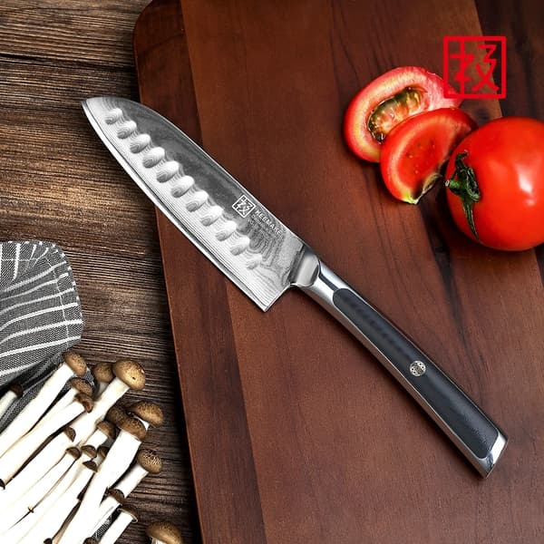 Damaskus Stål Kniv Sæt, VG10 Klinge, G10 Håndtag,B-5in Santoku Kniv
