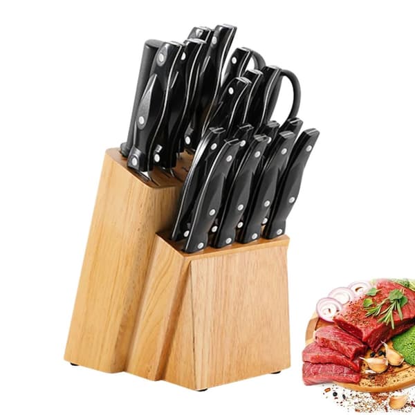 Köksknivset, rostfritt stål, halkfria handtag, 19-delars set,svart