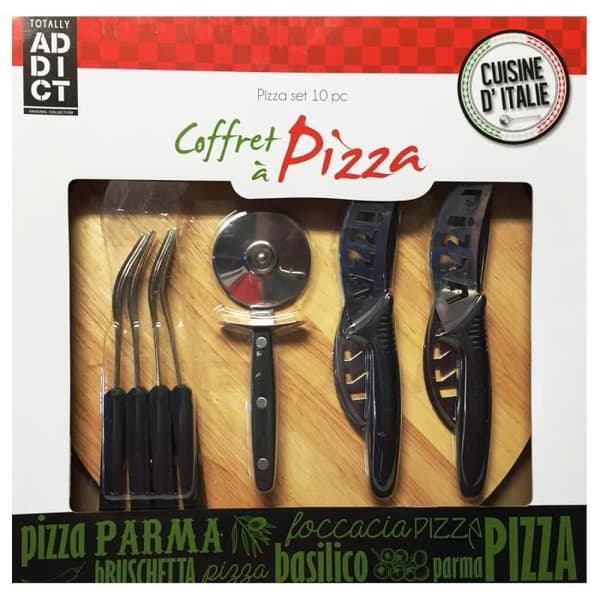 TOTALLY ADDICT Pizza Set - 1 Skärbräda - 4 Knivar - 4 Gafflar - 1 Rulle