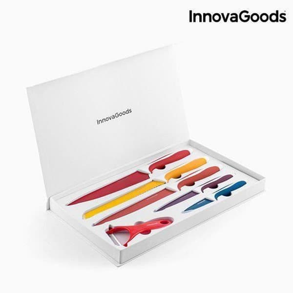 Set med 5 keramiskt belagda knivar + skalare