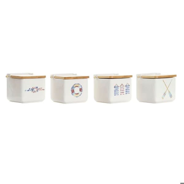 Salière med bambulock dolomit DKD Home Decor 12,5x12,5x11,5 cm (x4)