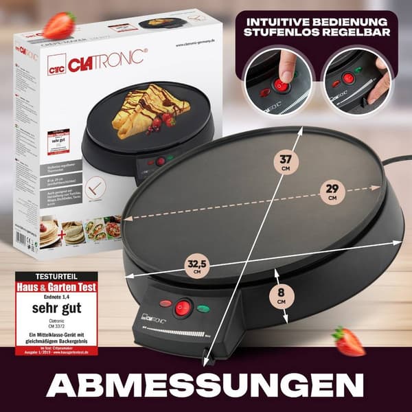 Clatronic CM 3372 Crépesjärn med manuell temperaturinställning Svart