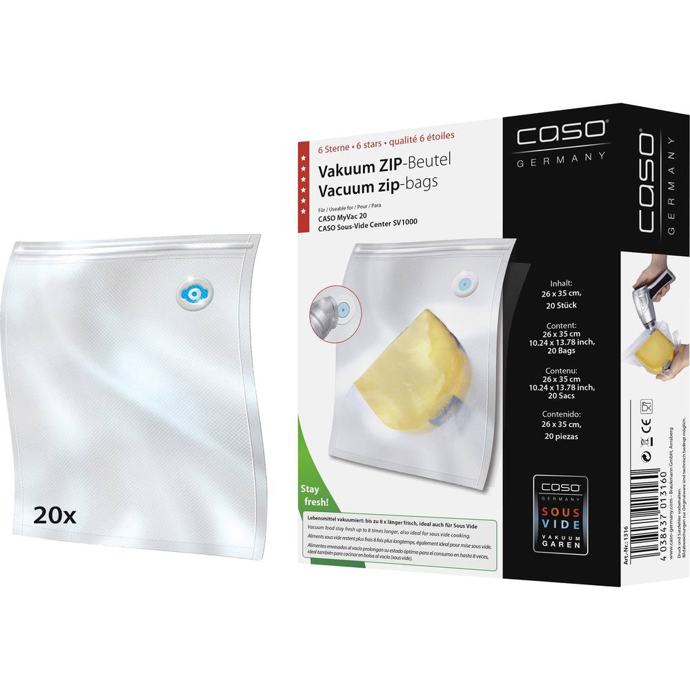 Vakuumpåse CASO 1316 20 st (B x D) 260 mm x 350 mm