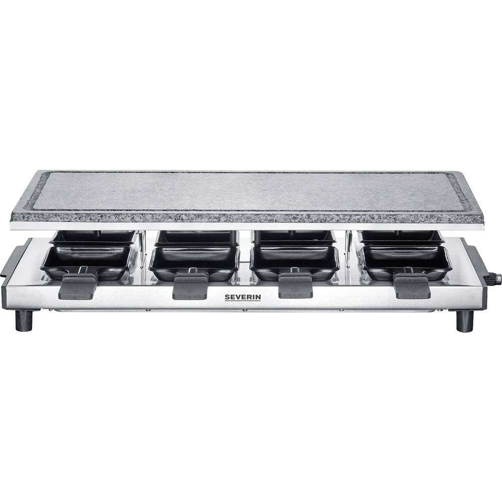 Severin 2374 Raclette 8 pannor, Non-stick-beläggning, Grillfunktion Rostfritt stål (borstat), Svart