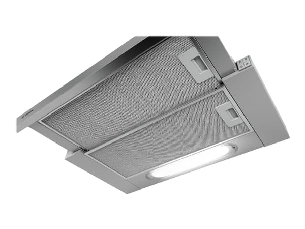 Bosch panser DFT63AC50 serie 4 teleskopisk, energiklasse D, bredde 60 cm, 368 m³/t, mekanisk, sølv, LED