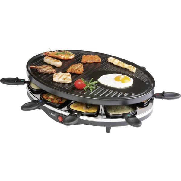 DOMO DO9038G Raclette Grillfunktion, Non-stick-beläggning, Kontrolljus, 8 pannor Svart