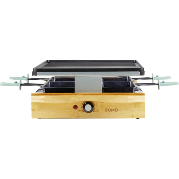 DOMO DO9246G Raclette 8 pannor, Non-stick-beläggning, Kontrolljus Svart, Trä