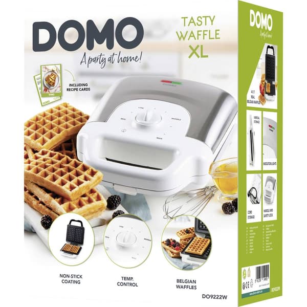 DOMO DO9222W XL Tasty Våffeljärn Kontrolljus, hopfällbar, Non-stick-beläggning Vit