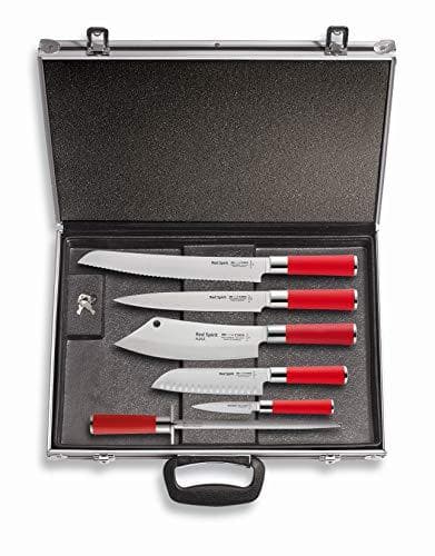 F. DICK Red Spirit knivset (magnetfodral, AJAX kockkniv, brödkniv, Santoku, snidkniv, skalkniv, slipstål, 56° HRC) 81173000