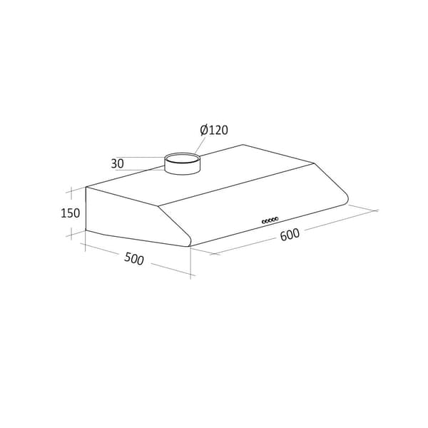 Scandomestic EMV 105 - Veggmontert hette - Produktmål, HxBxD: 150 x 600 x 500 mm - med intern motor - Sølv / Stål