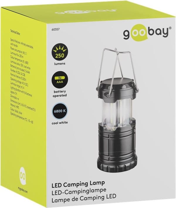 Goobay draglampa High Bright 250 LED campinglampa - Vit 6800K tältlampa