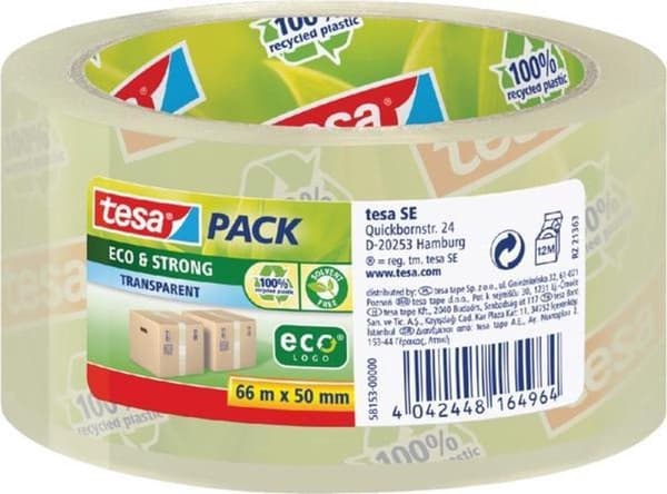 Pakkausteippi Tesa 50 mm x 66 m eko läpinäkyvä - 58153