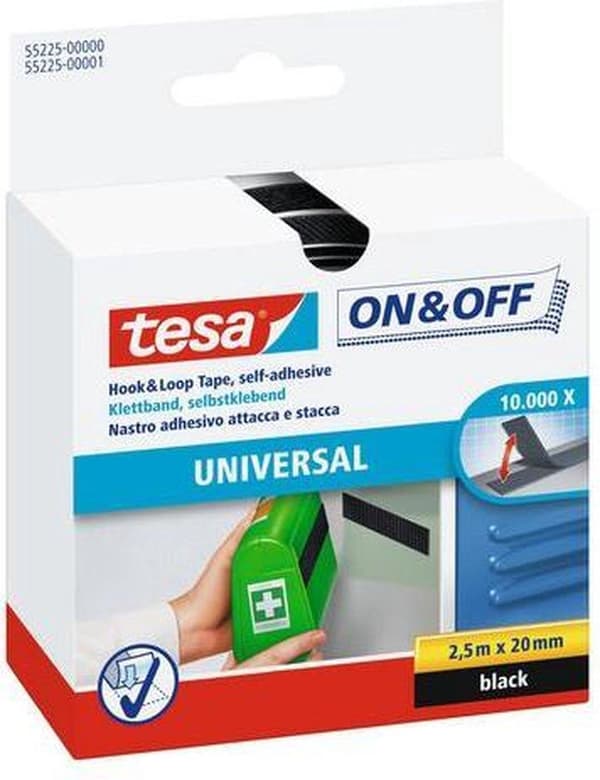 Tesa-Velcro Velcro 55225-ZW - 20 x 2500 mm - Sort