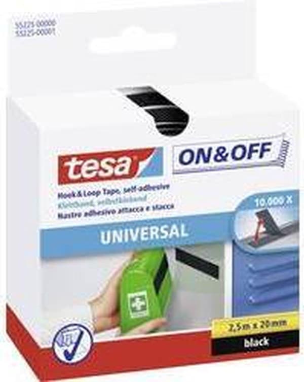 Tesa-Velcro Velcro 55225-ZW - 20 x 2500 mm - Sort
