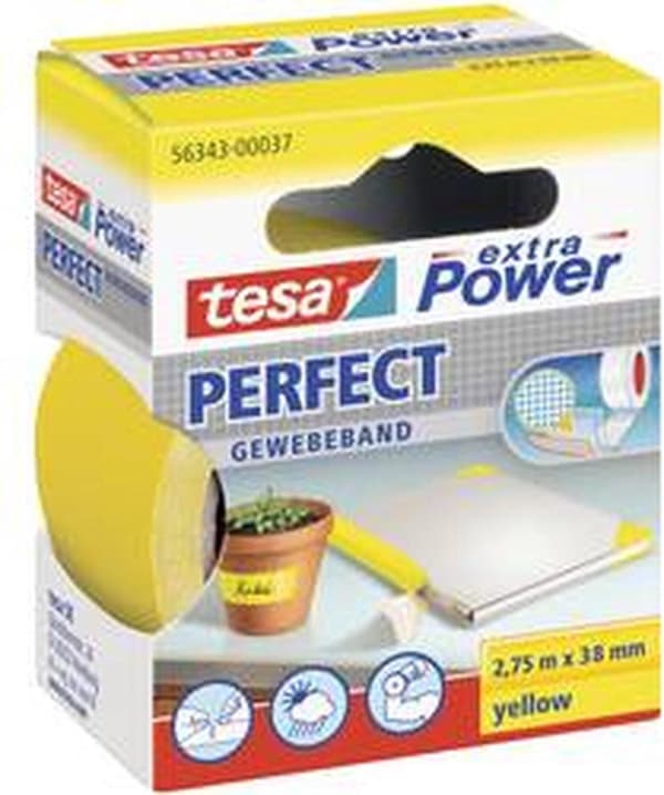 Tesa extra power perfect tygtejp gul hängbox - 2,75 mx 38 mm.