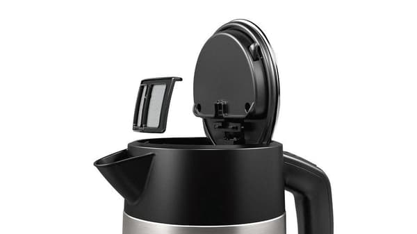 Bosch TWK4P440. Vattentankens kapacitet: 1,7 l. Effekt: 2400 W. Produktens färg: Svart, Rostfritt stål, Material hölje: Rostfritt stål, Vattennivåindi